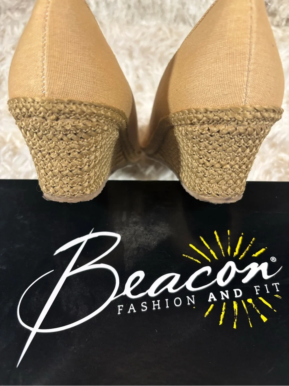 Beacon Tan Canvas Espadrille Wedges-like new in box-6.5